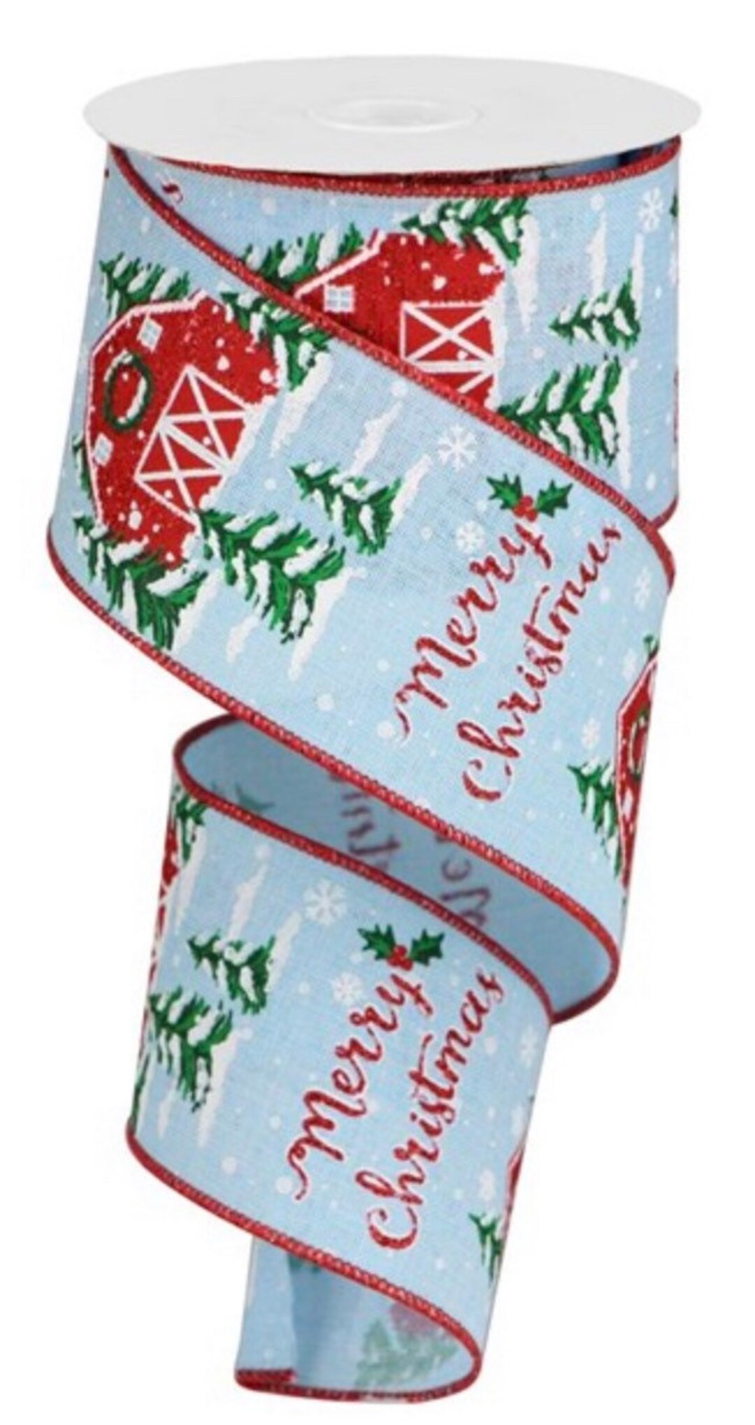 Barn Ribbon Christmas Ribbon, Farmhouse Barn Ribbon, Blue Ribbon, Merry Christmas ...