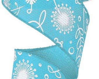 Blue Ribbon, Floral Ribbon, Spring Ribbon, Blue Floral Ribbon, Burlap Ribbon, 2.5" Wired Ribbon, 10 Yard Roll, RG146914