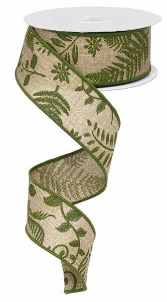 Green Ribbon, Greenery Ribbon, Leaf Ribbon, Burlap Ribbon, 1 1/2