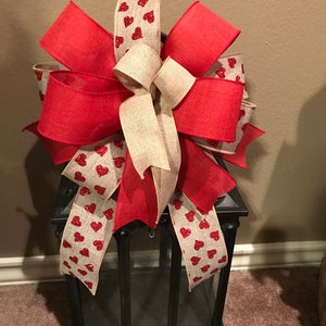 Valentine’s Day Bow, Burlap Heart Bow, Valentine’s Day Wreath Bow, Valentine’s Day Lantern Bow, Red Wreath Bow, Basket Bow