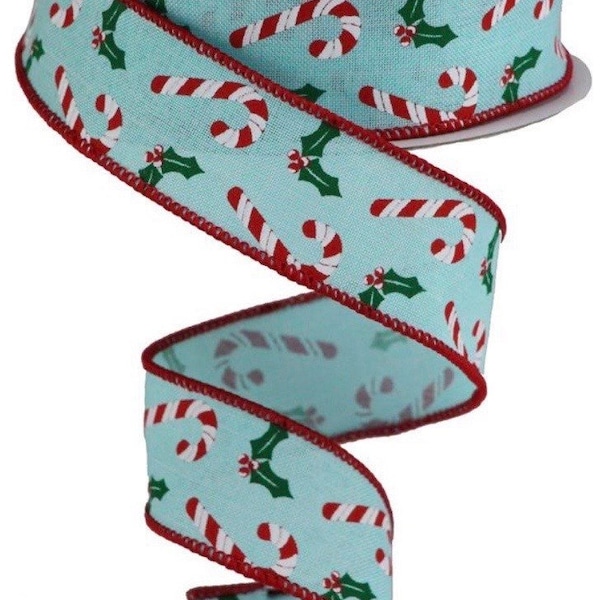 Christmas Candy Ribbon, Peppermint Ribbon, Blue Ribbon, Teal Ribbon, 10 Yard Roll, 1.5" Wired Edge Ribbon, Burlap Ribbon, RGB1143RM