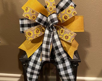 Yellow Bow, Sunflower Bow, Buffalo Check Bow, Spring Bow, Burlap Bow, Spring Wreath Bow, Lantern Bow, Wreath Bow, Basket Bow