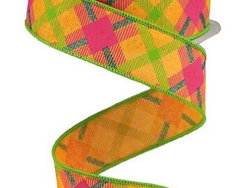 Glitter Plaid Ribbon, Orange Ribbon, Pink Ribbon. Pink Glitter Plaid Ribbon, Green Ribbon, 1.5" Wired Ribbon, 10 Yard Roll, RGA143220