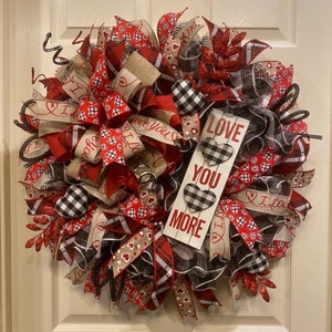 Valentine’s Day Wreath, Love Wreath, Heart Wreath, Buffalo Check Wreath, Valentine Wreath, Burlap Wreath, Red Wreath, Black Wreath