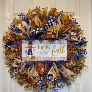 Fall Wreath, Scarecrow Wreath, Happy Fall Wreath, Fall Wreath for front door, Thanksgiving Wreath for front door, Welcome Wreath