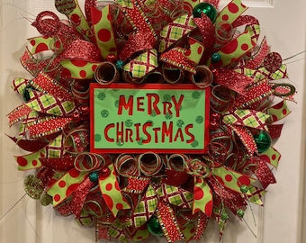 Christmas Wreath, Merry Christmas Wreath, Green Christmas Wreath, Red  Christmas Wreath