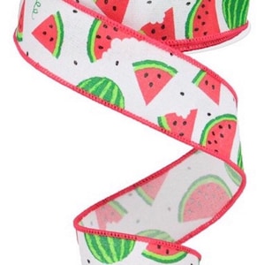 Watermelon Ribbon, Fruit Ribbon, Spring Ribbon, Summer Ribbon, Burlap Ribbon, Wreath Ribbon, Red Ribbon, Green Ribbon, 1-1/2”, 10 Yard