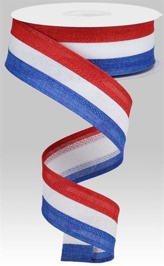 Patriotic Ribbon, Red White Blue Ribbon, Stripe Ribbon, Buralp Ribbon, 1.5  Wired Ribbon, 10 Yard Roll, RG016017J