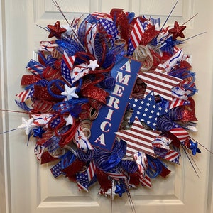 Patriotic Wreath, God Bless America, Patriotic wreath for front door. door wreath, Welcome Wreath, 4th of July wreath, Red White and Blue