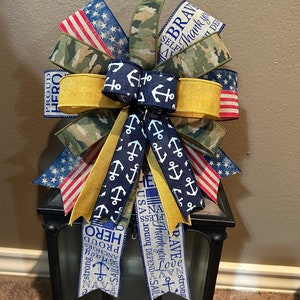 Patriotic Bow, Navy Bow, Military Bow, USA Bow, Camo Bow, American Flag Bow, Wreath Bow, Lantern Bow, Basket Bow