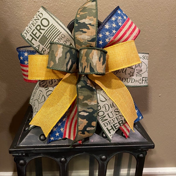 Patriotic Bow, Army Bow, Camo Wreath Bow, Lantern Bow, American Flag Wreath Bow, Basket Bow, Forge Lantern Bow