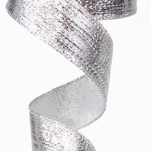 Christmas Ribbon, Silver Ribbon, Silver Metallic Ribbon, 10 Yard Roll, 1.5&quot; Wire Edge Ribbon, Christmas Silver Ribbon, RG0139926
