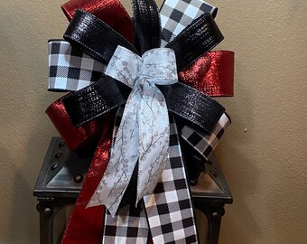 Christmas Bow, Buffalo Check Bow, Plaid Christmas Bow, Rustic Bow, Lantern Bow, Basket Bow, Door Hanger Bow