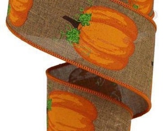 Pumpkin Ribbon, Brown Ribbon, Fall Ribbon, Burlap Ribbon, 2 1/2" Wired Ribbon, 10 Yard Roll, RGA147104