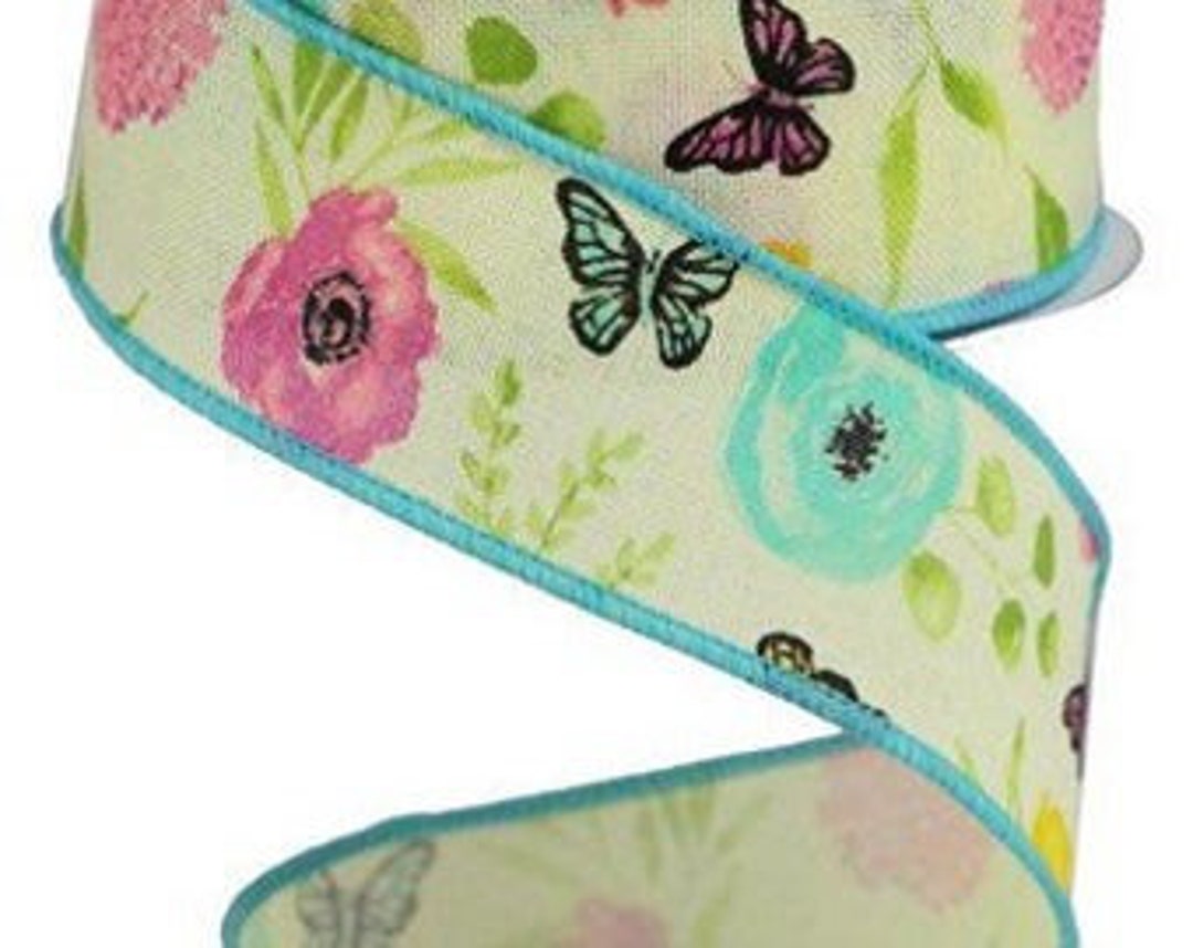 Floral Ribbon, Butterfly Ribbon, Blue Floral Ribbon, Pink Floral