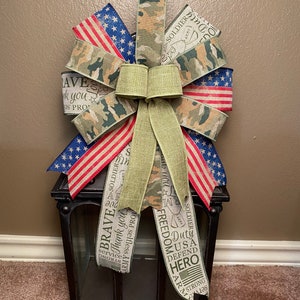 Patriotic Bow, Army Bow, Military Bow, USA Bow, Camo Bow, American Flag Bow, Wreath Bow, Lantern Bow, Basket Bow