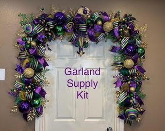 Mardi Gras Garland Supply Kit, Purple, Gold and Green Mardi Gras Garland Kit, Mardi Gras Door Garland Kit, Mardi Gras Mantle Garland Kit