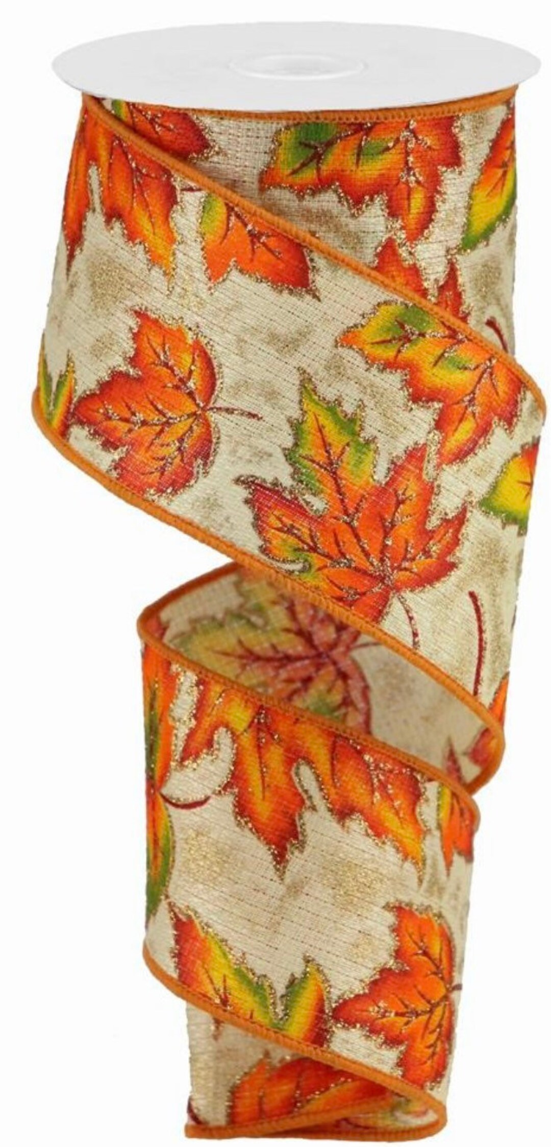 Autumn Leaf Ribbon, Glitter Ribbon, Orange Ribbon, Fall Ribbon, Burlap ...