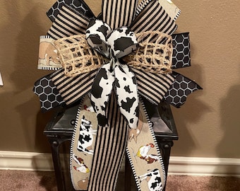 Farmhouse Bow, Black Bow, Burlap Bow, Cow Bow, Chicken Wire Bow, Wreath Bow, Lantern Bow, Basket Bow