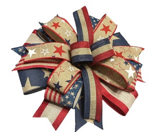 Patriotic Bow, Flag Bow, USA Bow, 4th of July Bow, Stars and Stripes Bow,  Bow, Red White and Blue Bow, Lantern Bow, Wreath Bow, Basket Bow