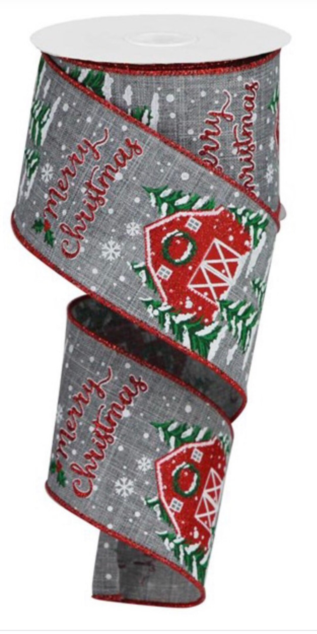 Barn Ribbon Christmas Ribbon, Farmhouse Barn Ribbon, Gray Ribbon, Merry Christmas ...