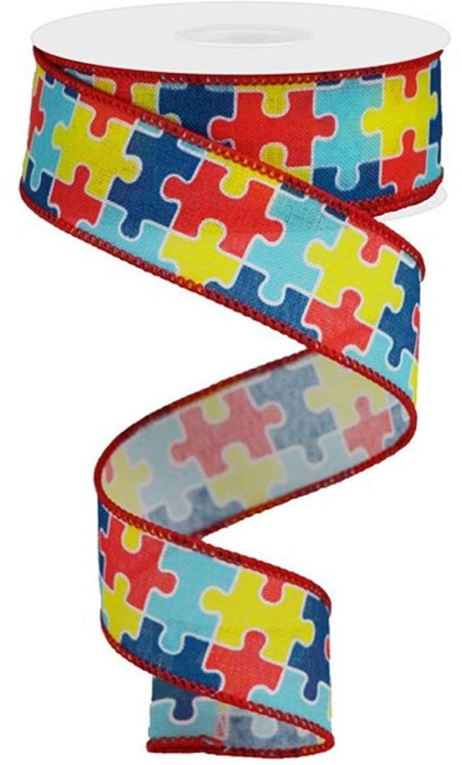 Puzzle Ribbon Autism Ribbon Awareness Ribbon Red Ribbon Etsy