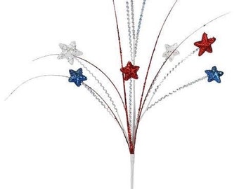 Star Pick, Glitter Grass Spray, Patriotic Embellishment, Star Embellishment, Wreath Embellishment, Wreath Enhancements, Patriotic Decor