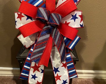 Patriotic Bow, 4th of July Bow, Stars and Stripes Bow, Wreath Bow, Lantern Bow, Patriotic Wreath Bow, Basket Bow