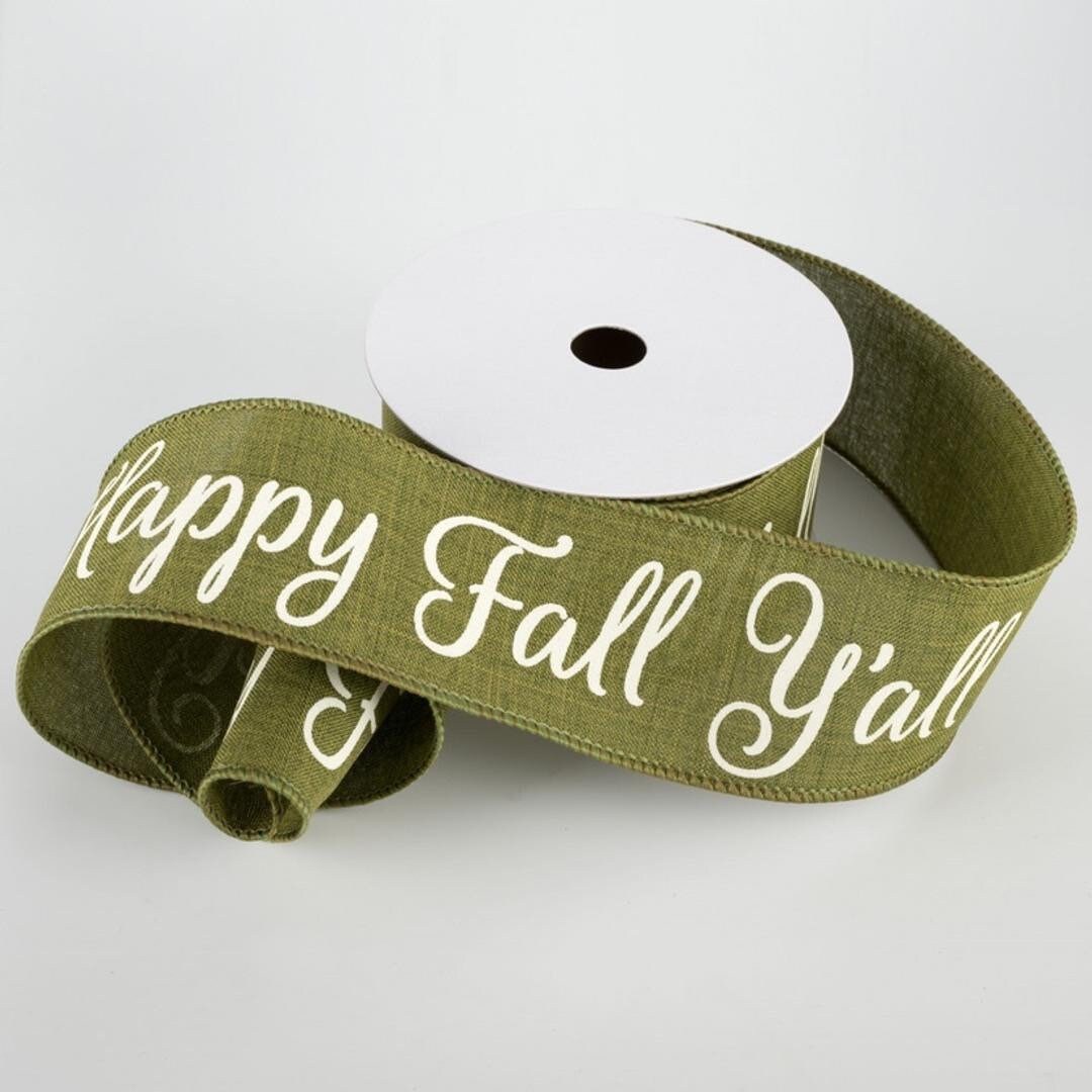 Happy Fall Ribbon Fall Ribbon, Happy Fall Y'all Ribbon, Green Ribbon, Moss Green Ribbon ...