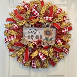 Sunflower Wreath, Floral Wreath, Burlap Wreath, Red Door Wreath, Door Wreath, Summer Wreath, Fall Wreath, Everyday Wreath