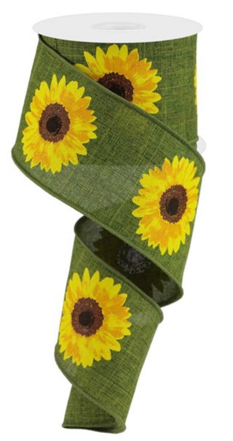 Sunflower Ribbon Fall Ribbon Green Ribbon Burlap Ribbon 2 Etsy