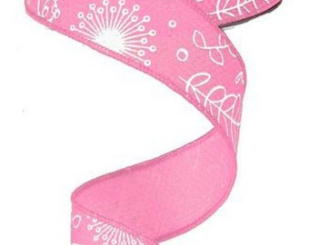 Pink Ribbon, Floral Ribbon, Spring Floral Ribbon, Pink Floral Ribbon, Wired Ribbon, 1 1/2" Wired Ribbon, 10 Yard Roll