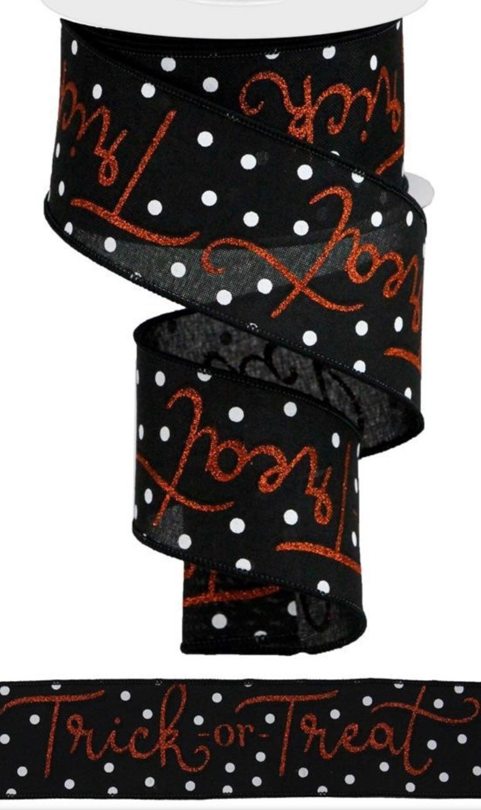 Halloween Ribbon Trick or Treat Ribbon Black Ribbon Polka Etsy