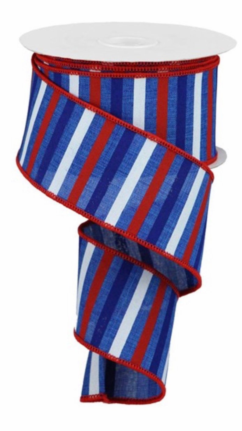 Patriotic Ribbon Red White Blue Stripe Ribbon Blue Stripe Etsy