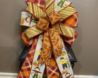 Fall Bow, Thanksgiving Bow, Scarecrow Bow, Orange Bow, Fall Wreath Bow, Fall Lantern Bow, Thanksgiving Wreath Bow, Door Hanger Bow