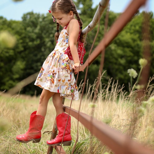 Lil Cowgirl Peek a Boo Tie Back Dress ( 2T, 3T, 4T, 5, 6, 7, 8, 10