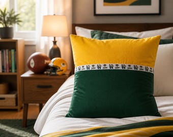 Funda de almohada estilo sobre de los Green Bay Packers de 40 cm con parte trasera de franela verde oscuro.
