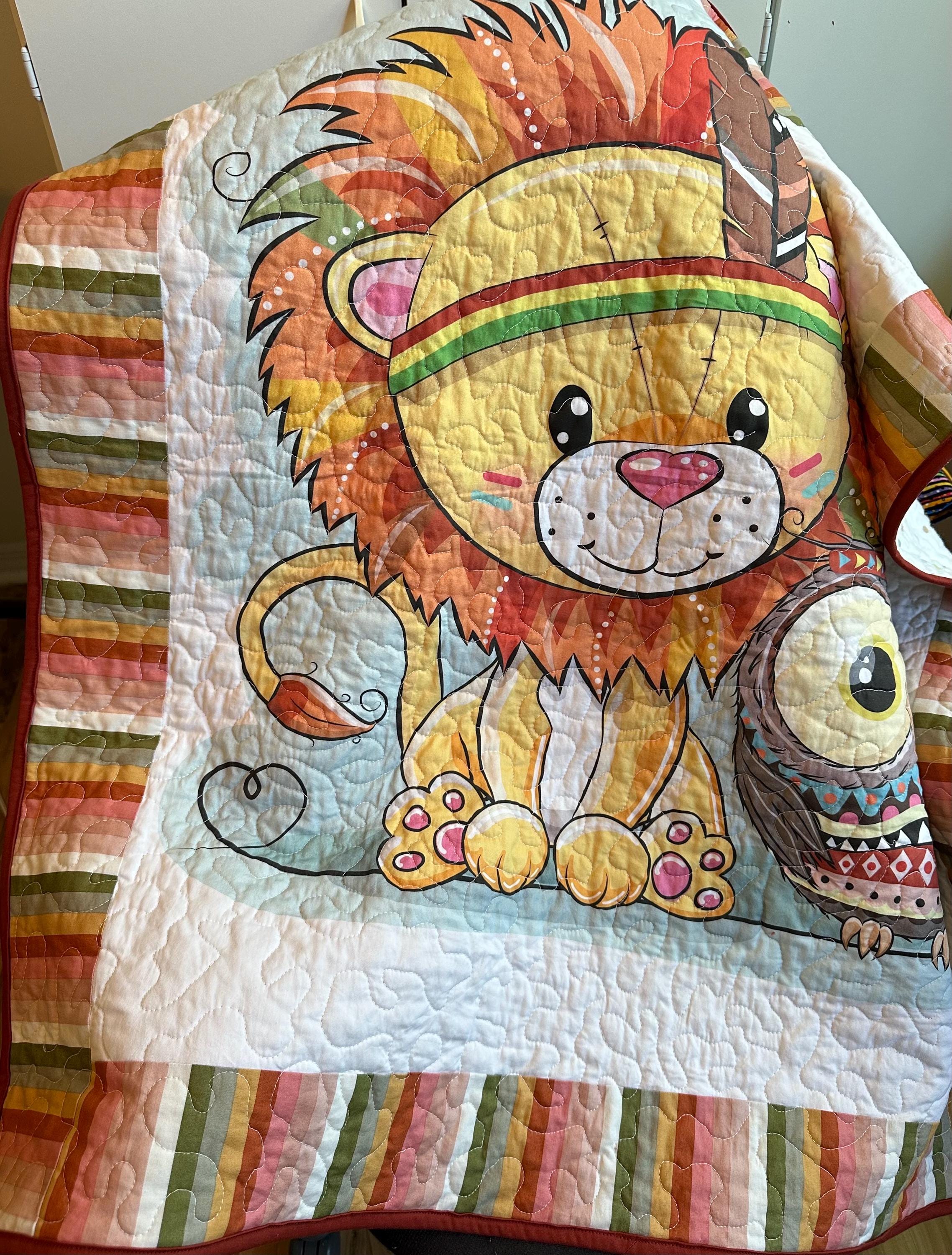Be Wild Lion Cub and Owl Quilt 39-1/2&rdquo; x 42&rdquo;