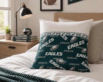 Funda de almohada estilo sobre de los Philadelphia Eagles de 40 cm con parte trasera de franela negra.