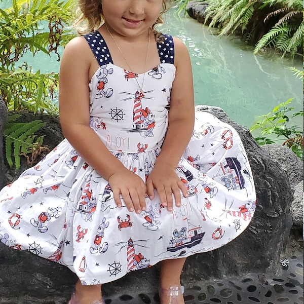 Ahoy Mickey and Minnie  Peek a boo Tie Back  Dress ( 2T,  3T, 4T, 5, 6, 7, 8, 9/10,  11/12)