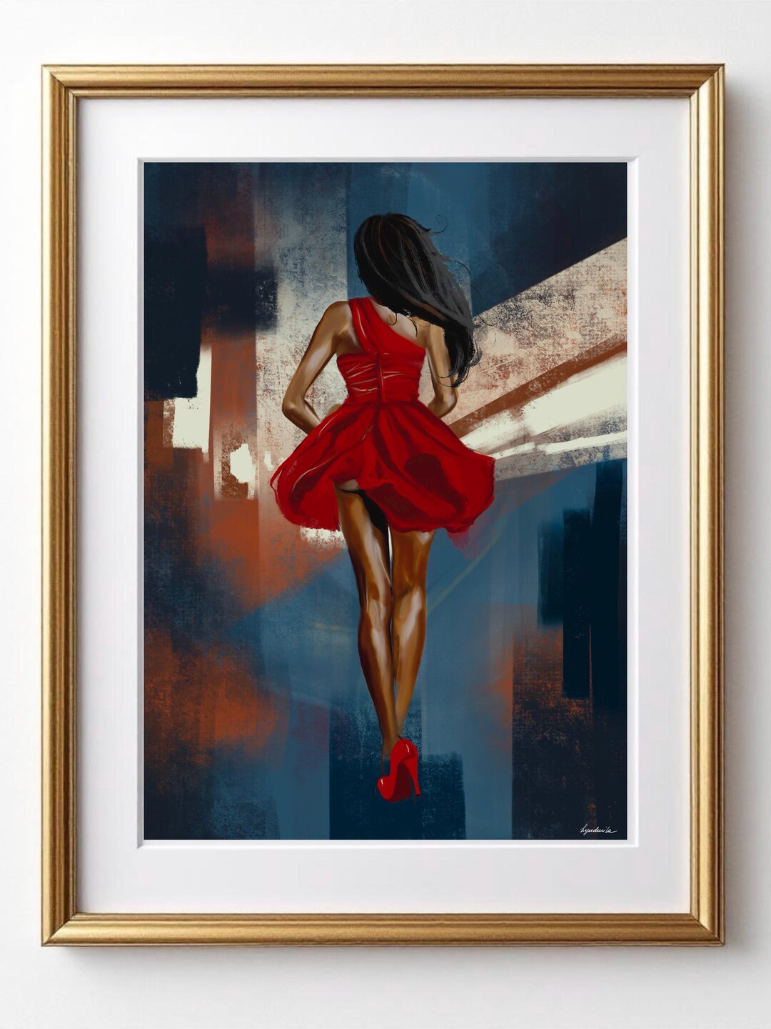 Red Dress Woman Art Print, Elegant Fashion Illustration, Feminine Wall ...