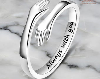Justerbar silverring för kvinnor | "Alltid med dig"-kramsmycken | Present till mamma, dotter, syster | Mors dag och födelsedag