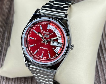 ヴィンテージ セイコー 5 自動巻き腕時計 - 1980年代 オレンジ文字盤