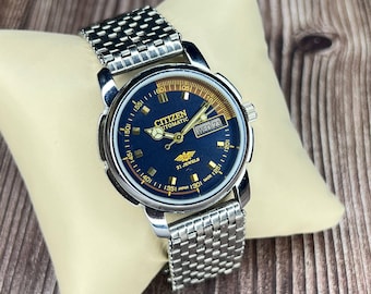 Vintage Rare 1980 Citizen Automatic, Blue Dial Day-Date, Refurbished running order wrist watch Japanese