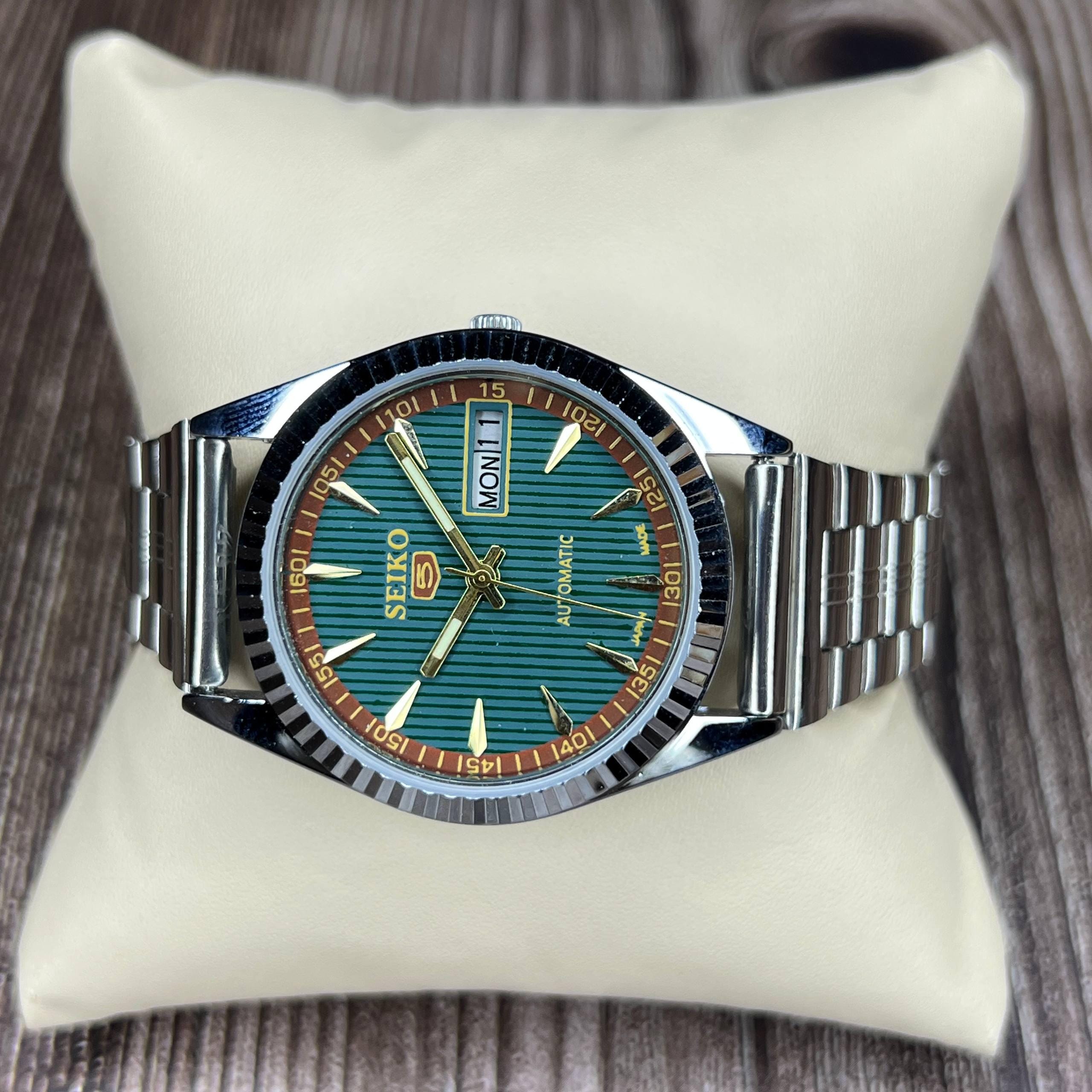 Vintage Seiko 5 Automatic Watch, Green Dial, Day-date, Refurbished