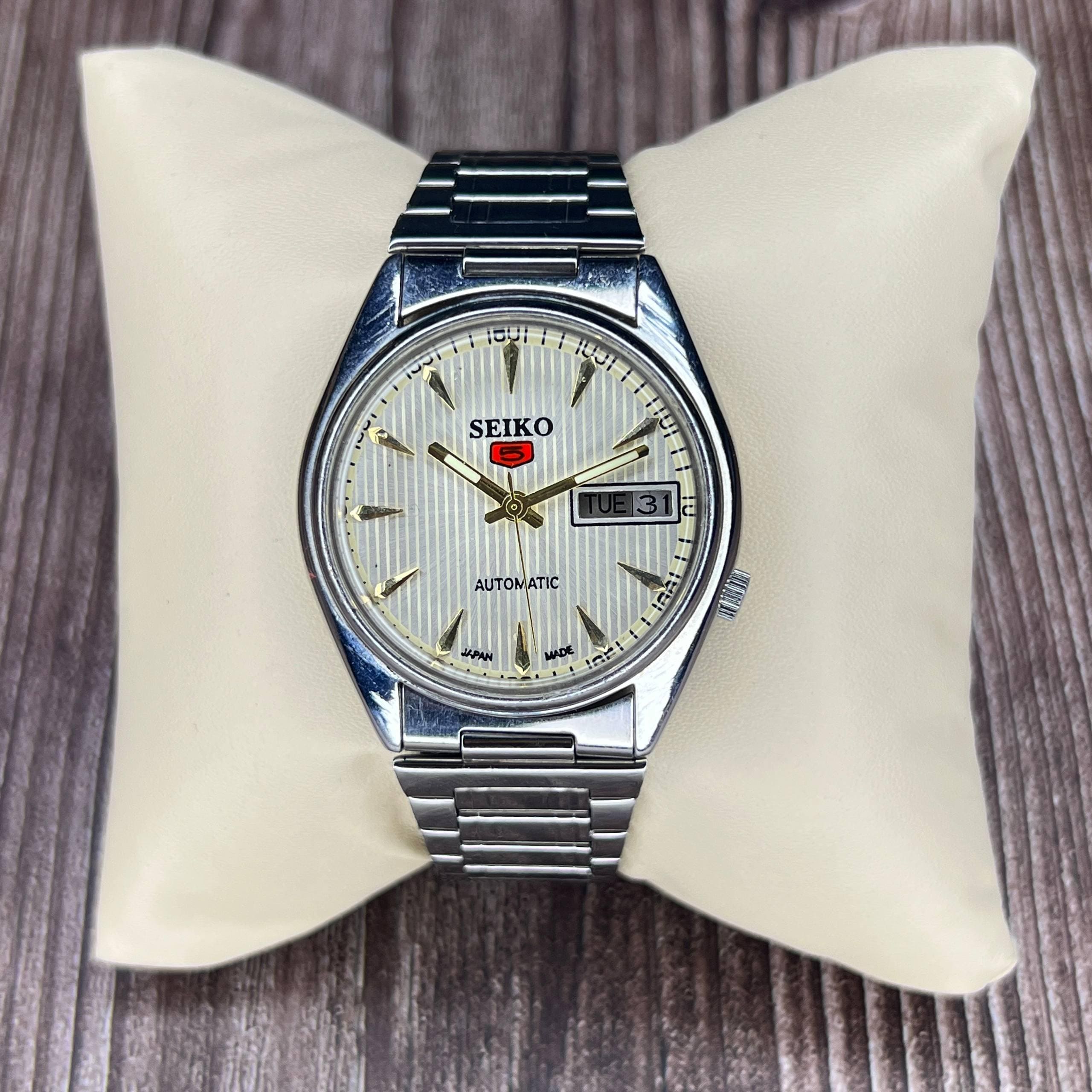 Vintage Refurbished 1980 Seiko 5 Automatic Watch, Cream Colour