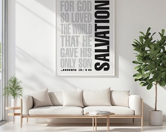 John 3:16 Digital Print- For God So Loved The World Wall Art- Christian Scripture Printable- Bible Verse Download -Faith Decor