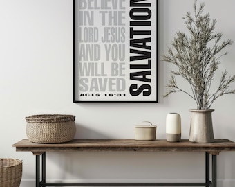 Believe In The Lord Jesus Acts 16:31| Scripture Wall Art| Christian Digital Print| Bible Verse Décor| Minimalist Faith