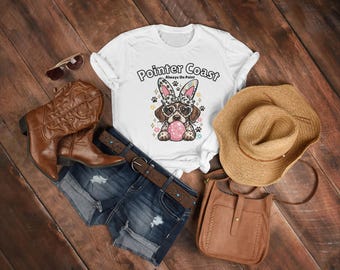 Pointer Dog Easter T-Shirt | Bunny Ears, Pastel Egg Graphic Tee
