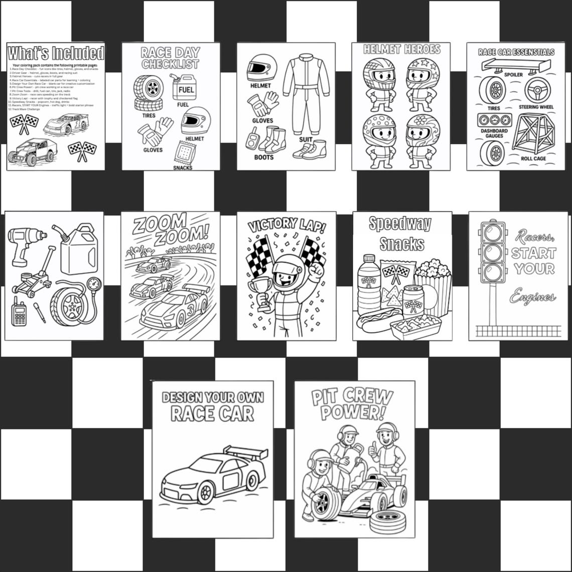 Race Car Coloring Pages | Kids' Speedway Activities (printable PDF ...